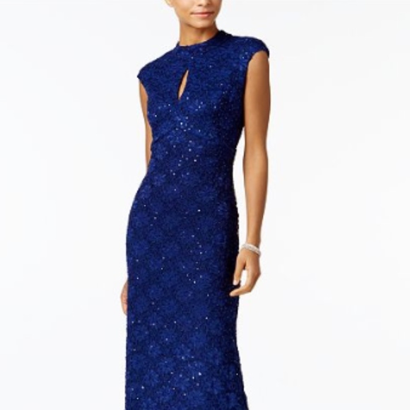 connected apparel sequin lace dress Connected Apparel Navy Sequin Lace Overlay Dress, Size 6